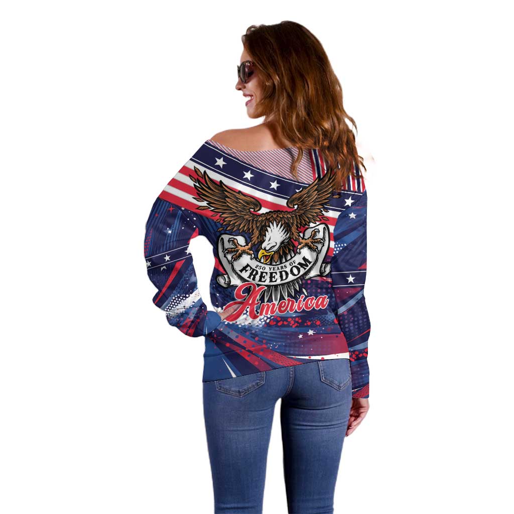 250 Years Of Service Off Shoulder Sweater Semiquincentennial USA Patriotic 4th Of July - Wonder Print Shop