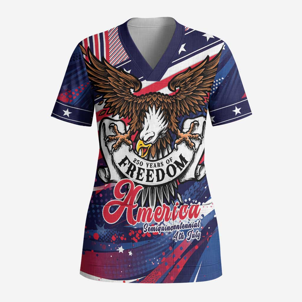 250 Years Of Service Scrub Top Semiquincentennial USA Patriotic 4th Of July - Wonder Print Shop