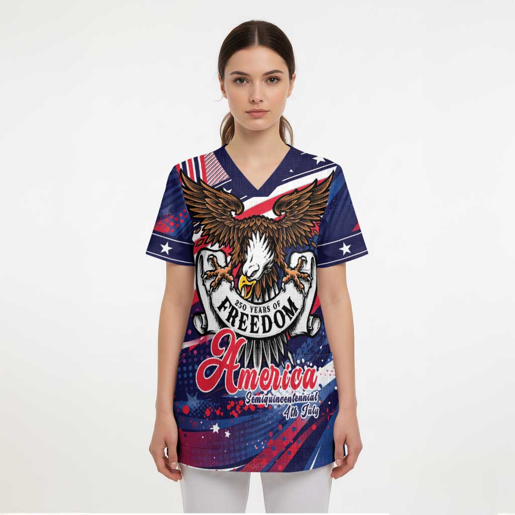 250 Years Of Service Scrub Top Semiquincentennial USA Patriotic 4th Of July - Wonder Print Shop