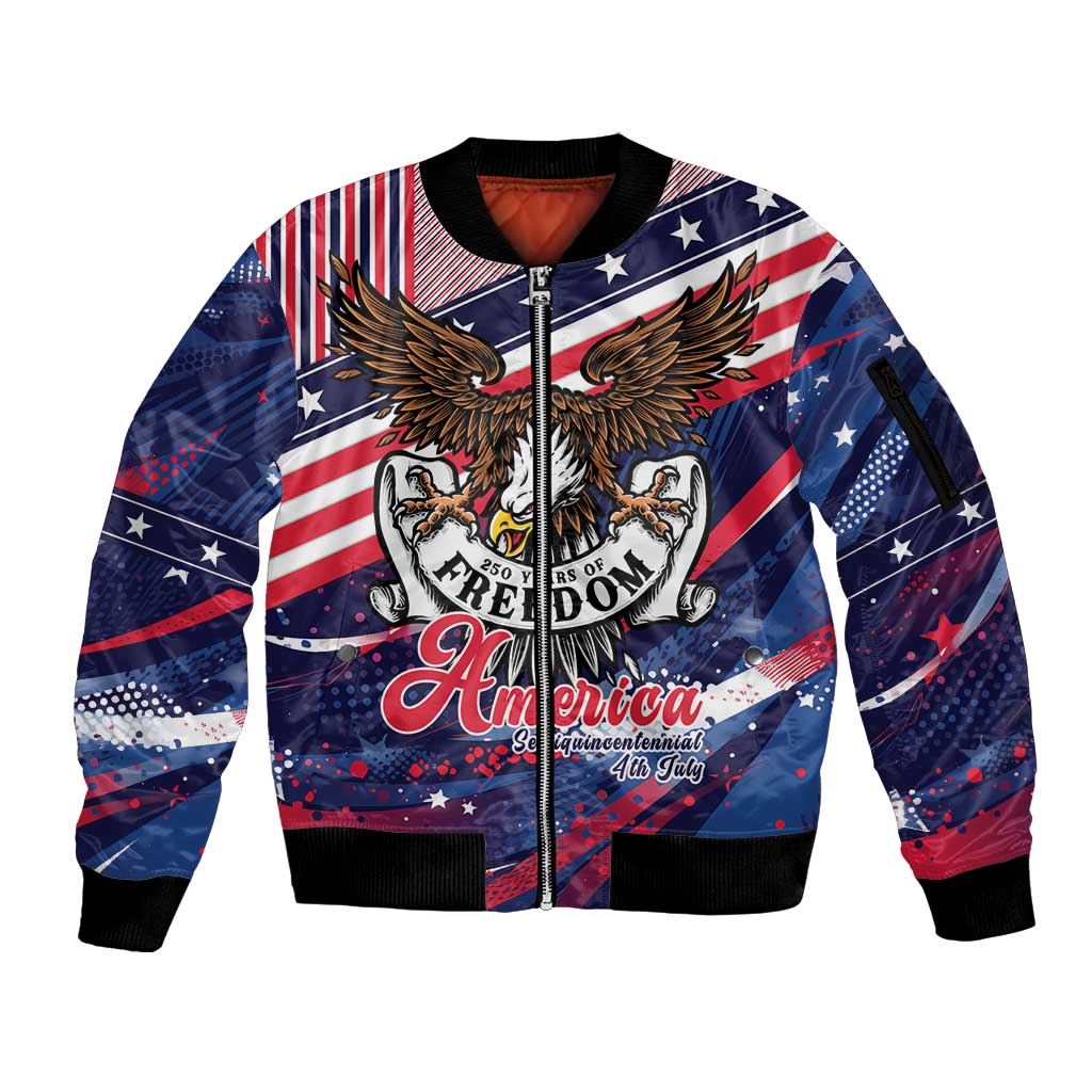 250 Years Of Service Sleeve Zip Bomber Jacket Semiquincentennial USA Patriotic 4th Of July - Wonder Print Shop