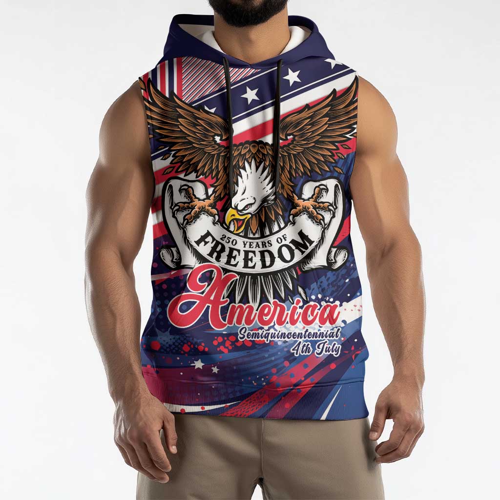 250 Years Of Service Sleeveless Hoodie Semiquincentennial USA Patriotic 4th Of July - Wonder Print Shop