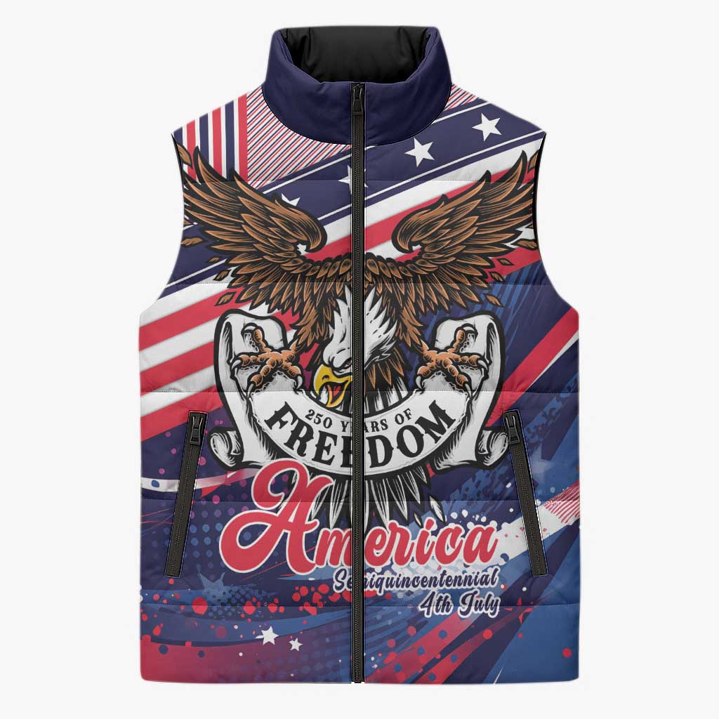 250 Years Of Service Sleeveless Puffer Jacket Semiquincentennial USA Patriotic 4th Of July - Wonder Print Shop