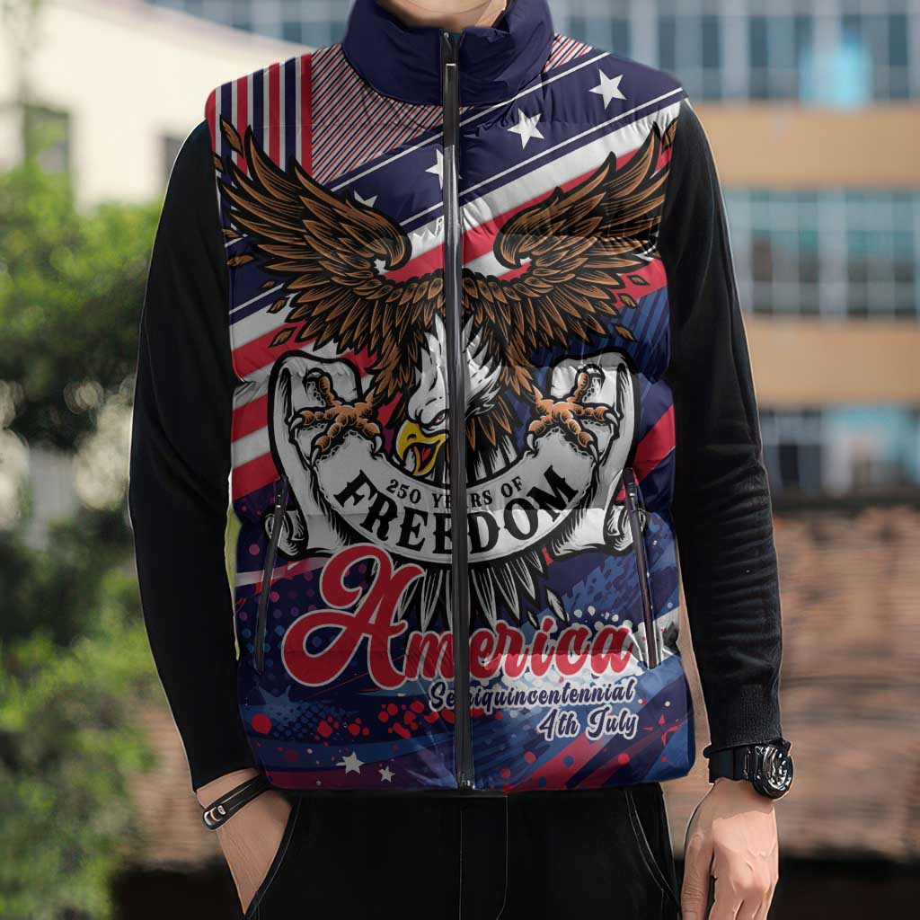 250 Years Of Service Sleeveless Puffer Jacket Semiquincentennial USA Patriotic 4th Of July - Wonder Print Shop
