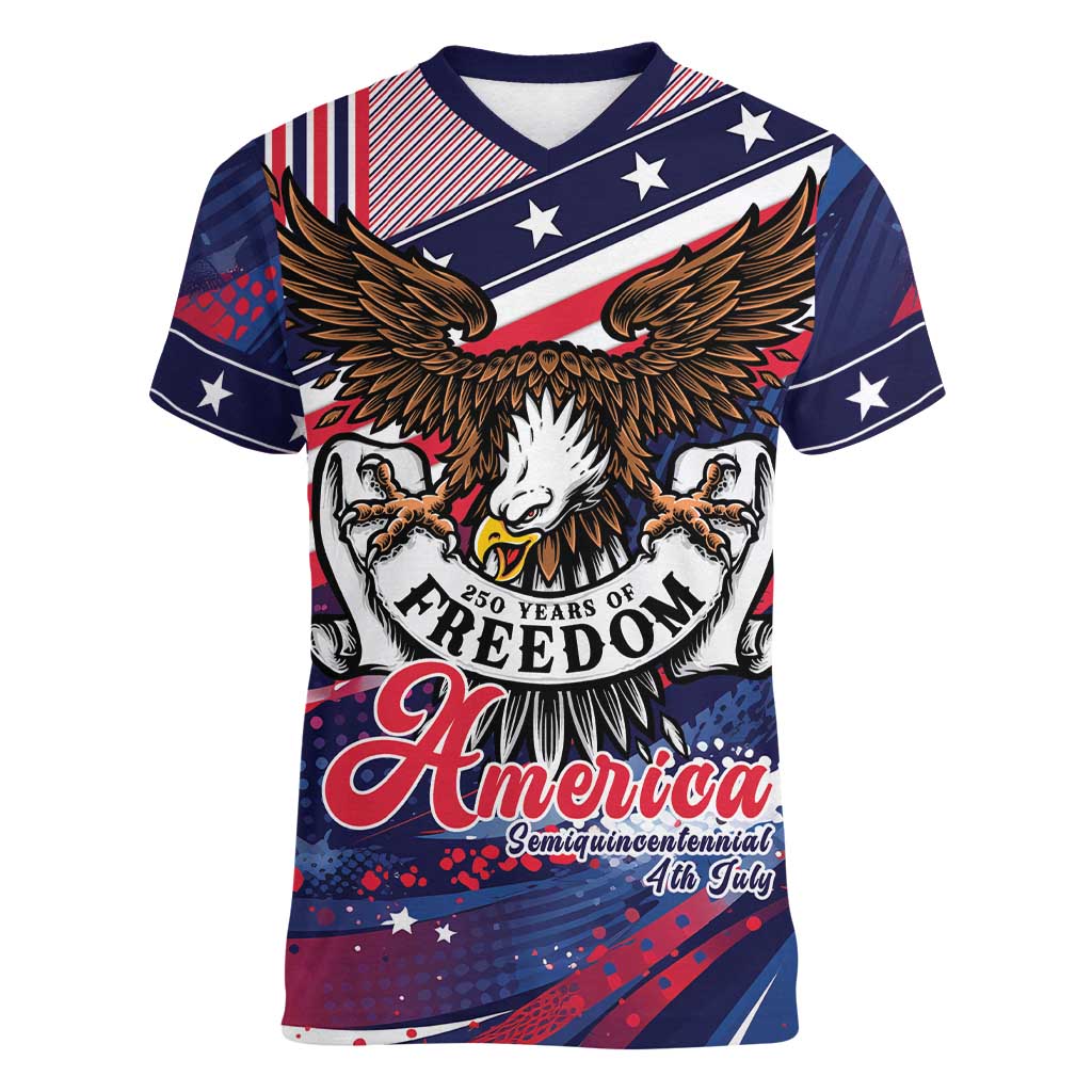 250 Years Of Service Women V-Neck T-Shirt Semiquincentennial USA Patriotic 4th Of July - Wonder Print Shop
