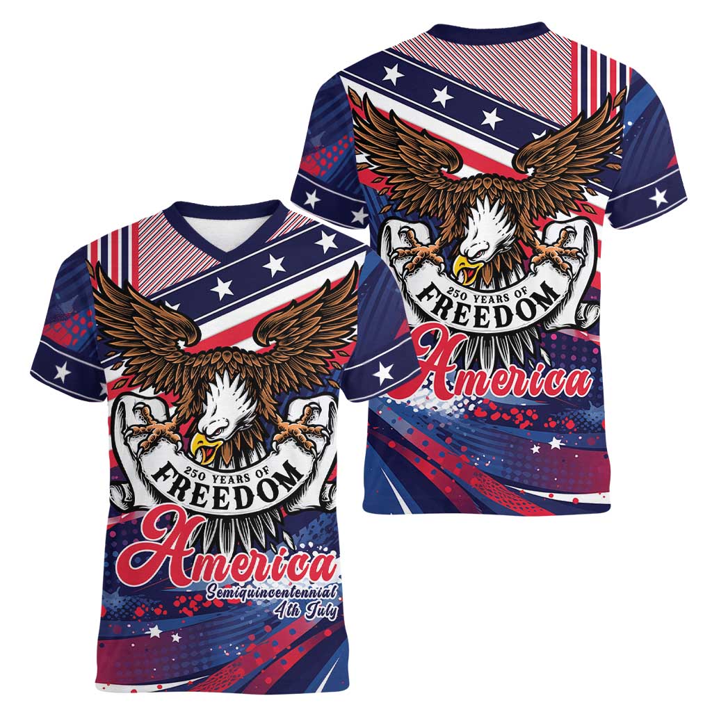250 Years Of Service Women V-Neck T-Shirt Semiquincentennial USA Patriotic 4th Of July - Wonder Print Shop