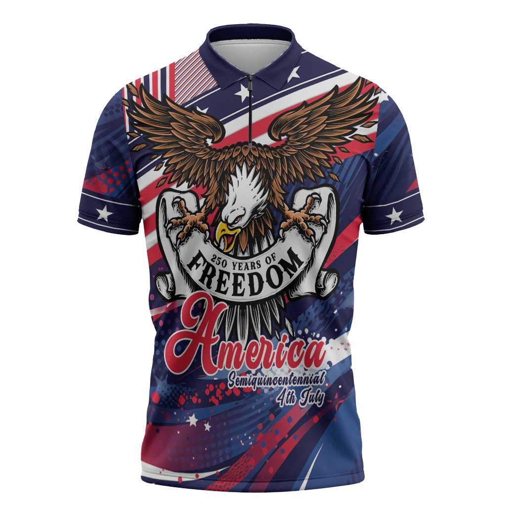 250 Years Of Service Zipper Polo Shirt Semiquincentennial USA Patriotic 4th Of July - Wonder Print Shop