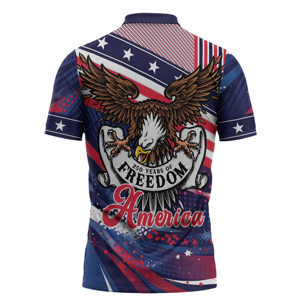 250 Years Of Service Zipper Polo Shirt Semiquincentennial USA Patriotic 4th Of July - Wonder Print Shop