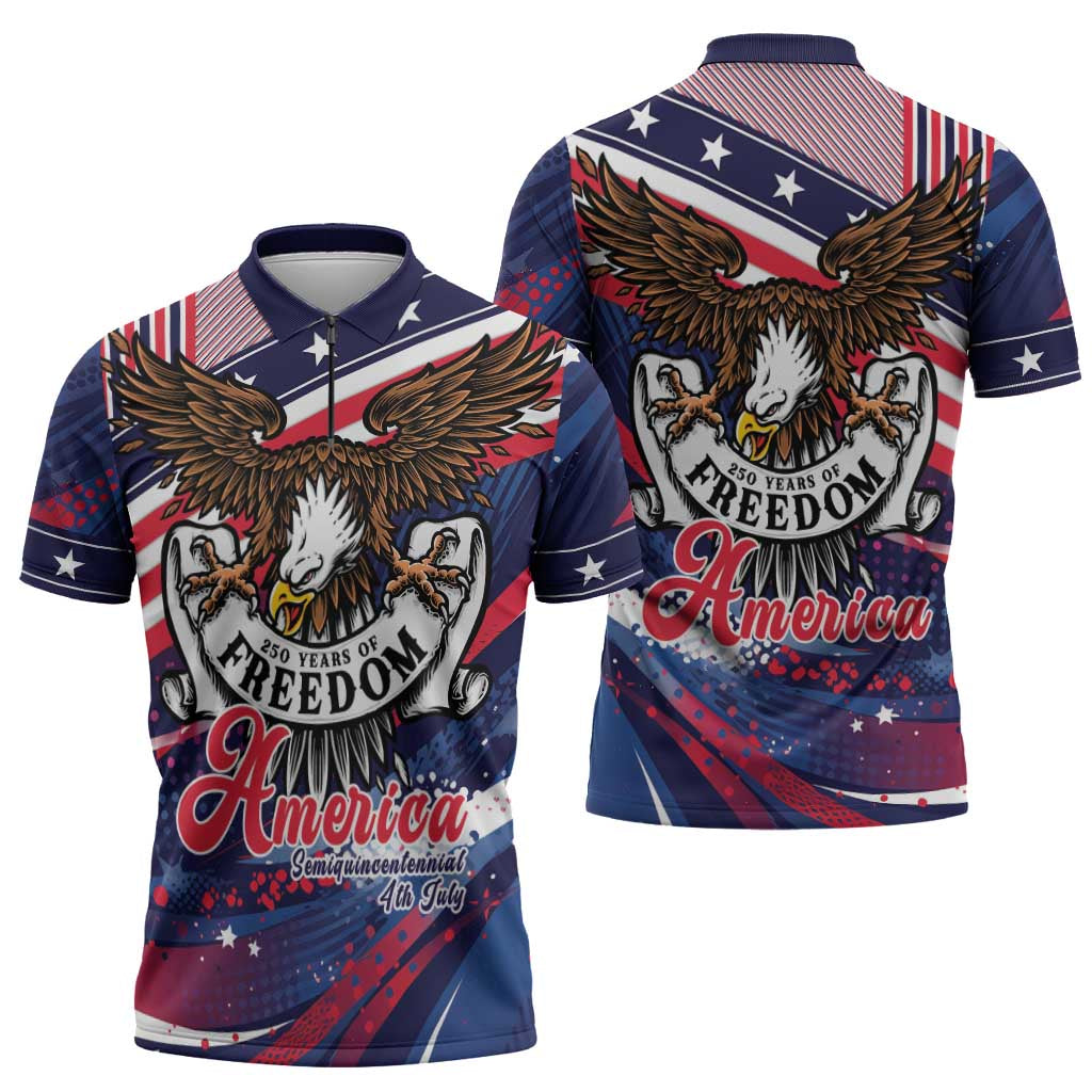 250 Years Of Service Zipper Polo Shirt Semiquincentennial USA Patriotic 4th Of July - Wonder Print Shop