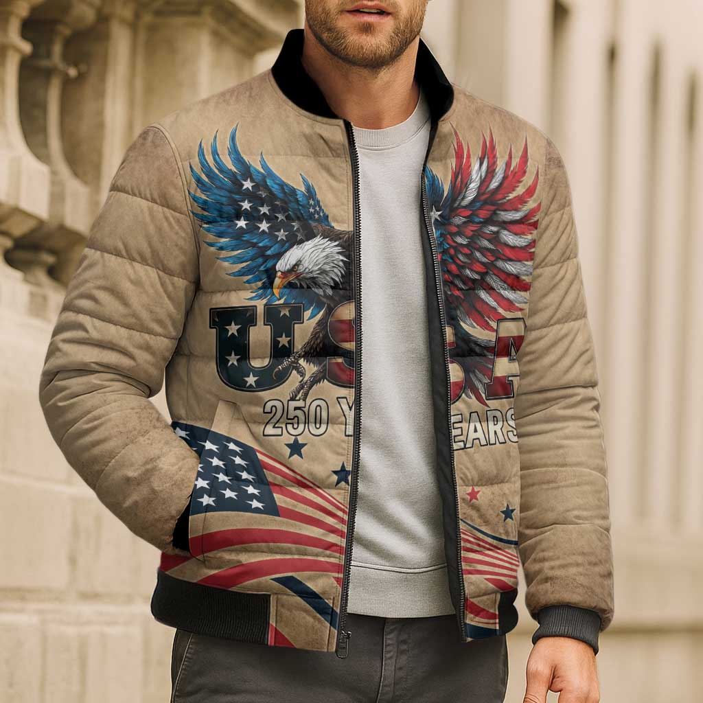 America 250th Anniversary Bomber Puffer Jacket Eagle Us Flag July 4Th - Wonder Print Shop
