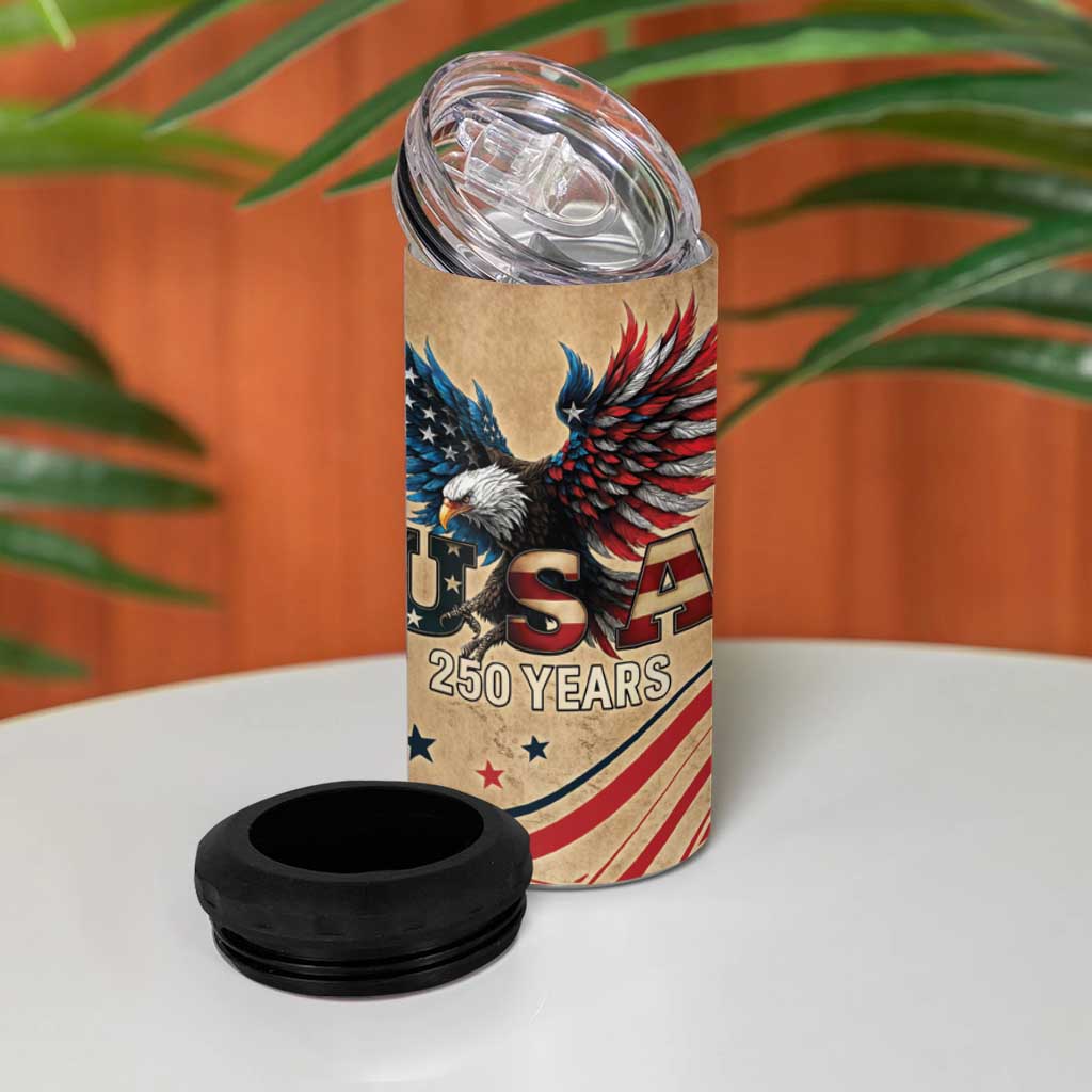 America 250th Anniversary 4 in 1 Can Cooler Tumbler Eagle Us Flag July 4Th - Wonder Print Shop