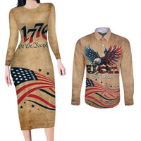 America 250th Anniversary Couples Matching Long Sleeve Bodycon Dress and Long Sleeve Button Shirt Eagle Us Flag July 4Th - Wonder Print Shop