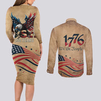 America 250th Anniversary Couples Matching Long Sleeve Bodycon Dress and Long Sleeve Button Shirt Eagle Us Flag July 4Th - Wonder Print Shop