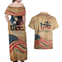 America 250th Anniversary Couples Matching Off Shoulder Maxi Dress and Hawaiian Shirt Eagle Us Flag July 4Th - Wonder Print Shop
