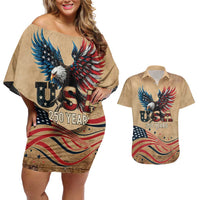 America 250th Anniversary Couples Matching Off Shoulder Short Dress and Hawaiian Shirt Eagle Us Flag July 4Th - Wonder Print Shop