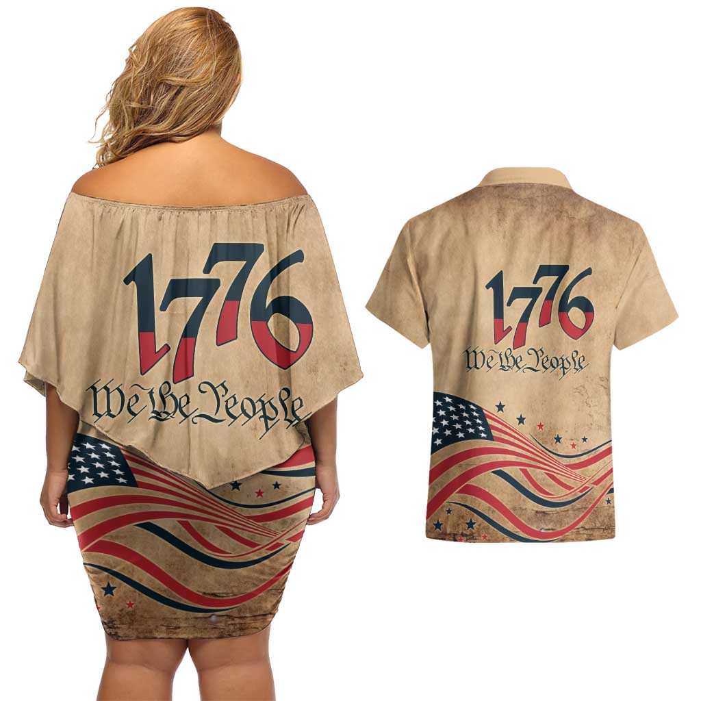 America 250th Anniversary Couples Matching Off Shoulder Short Dress and Hawaiian Shirt Eagle Us Flag July 4Th - Wonder Print Shop