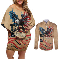 America 250th Anniversary Couples Matching Off Shoulder Short Dress and Long Sleeve Button Shirt Eagle Us Flag July 4Th - Wonder Print Shop