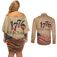 America 250th Anniversary Couples Matching Off Shoulder Short Dress and Long Sleeve Button Shirt Eagle Us Flag July 4Th - Wonder Print Shop