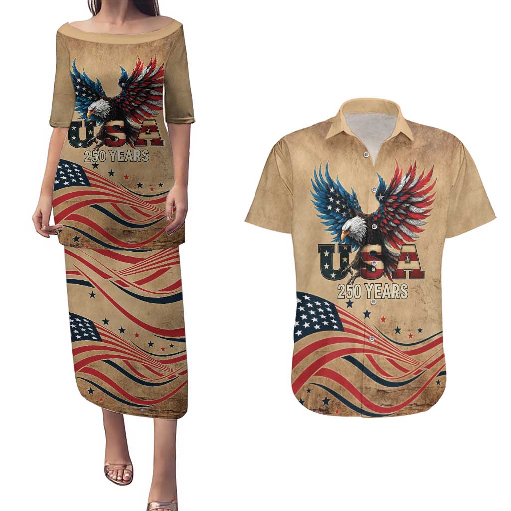 America 250th Anniversary Couples Matching Puletasi and Hawaiian Shirt Eagle Us Flag July 4Th - Wonder Print Shop