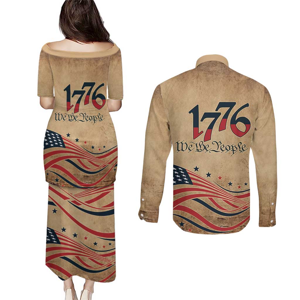 America 250th Anniversary Couples Matching Puletasi and Long Sleeve Button Shirt Eagle Us Flag July 4Th - Wonder Print Shop