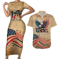 America 250th Anniversary Couples Matching Short Sleeve Bodycon Dress and Hawaiian Shirt Eagle Us Flag July 4Th - Wonder Print Shop