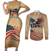 America 250th Anniversary Couples Matching Short Sleeve Bodycon Dress and Long Sleeve Button Shirt Eagle Us Flag July 4Th - Wonder Print Shop