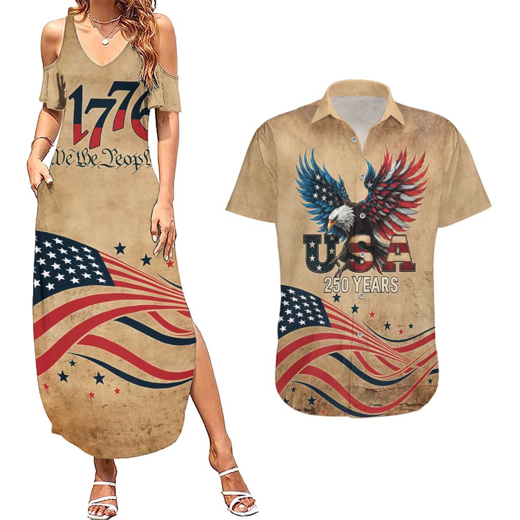 America 250th Anniversary Couples Matching Summer Maxi Dress and Hawaiian Shirt Eagle Us Flag July 4Th - Wonder Print Shop