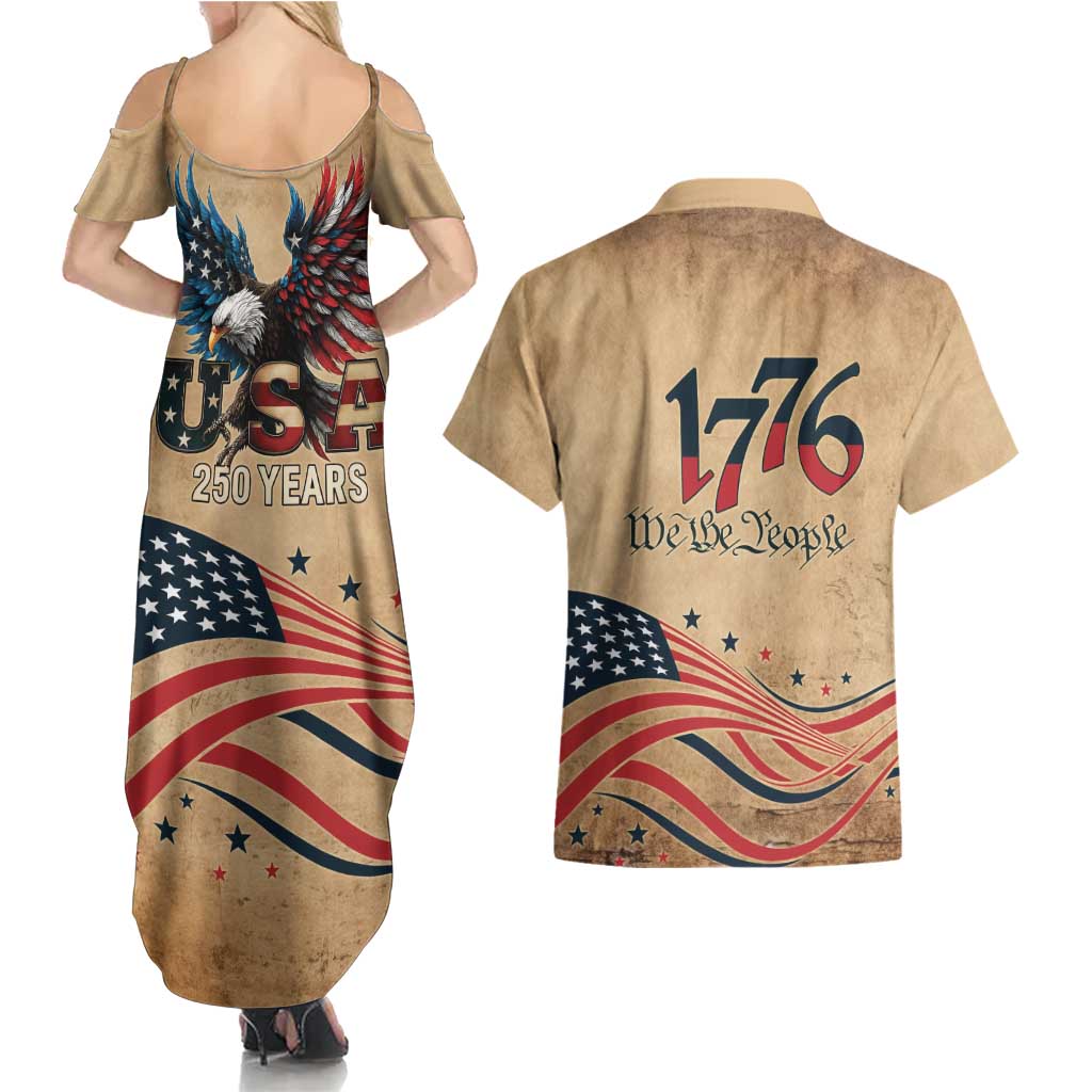 America 250th Anniversary Couples Matching Summer Maxi Dress and Hawaiian Shirt Eagle Us Flag July 4Th - Wonder Print Shop