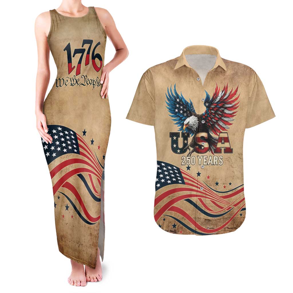 America 250th Anniversary Couples Matching Tank Maxi Dress and Hawaiian Shirt Eagle Us Flag July 4Th - Wonder Print Shop
