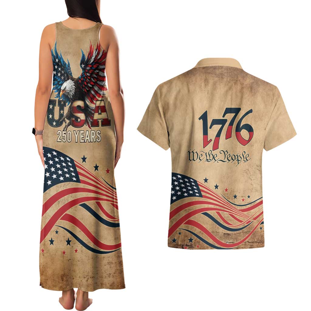 America 250th Anniversary Couples Matching Tank Maxi Dress and Hawaiian Shirt Eagle Us Flag July 4Th - Wonder Print Shop