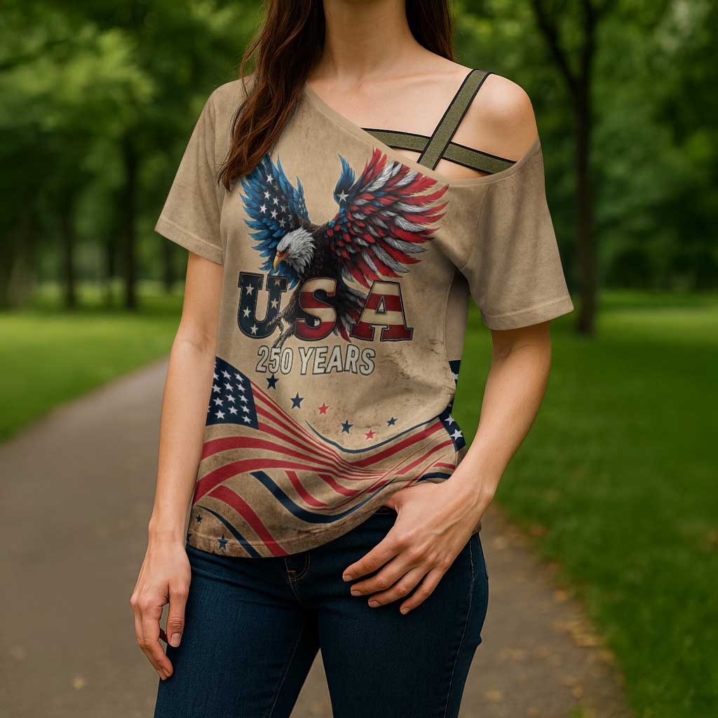 America 250th Anniversary Cross Shoulder Shirt Eagle Us Flag July 4Th - Wonder Print Shop