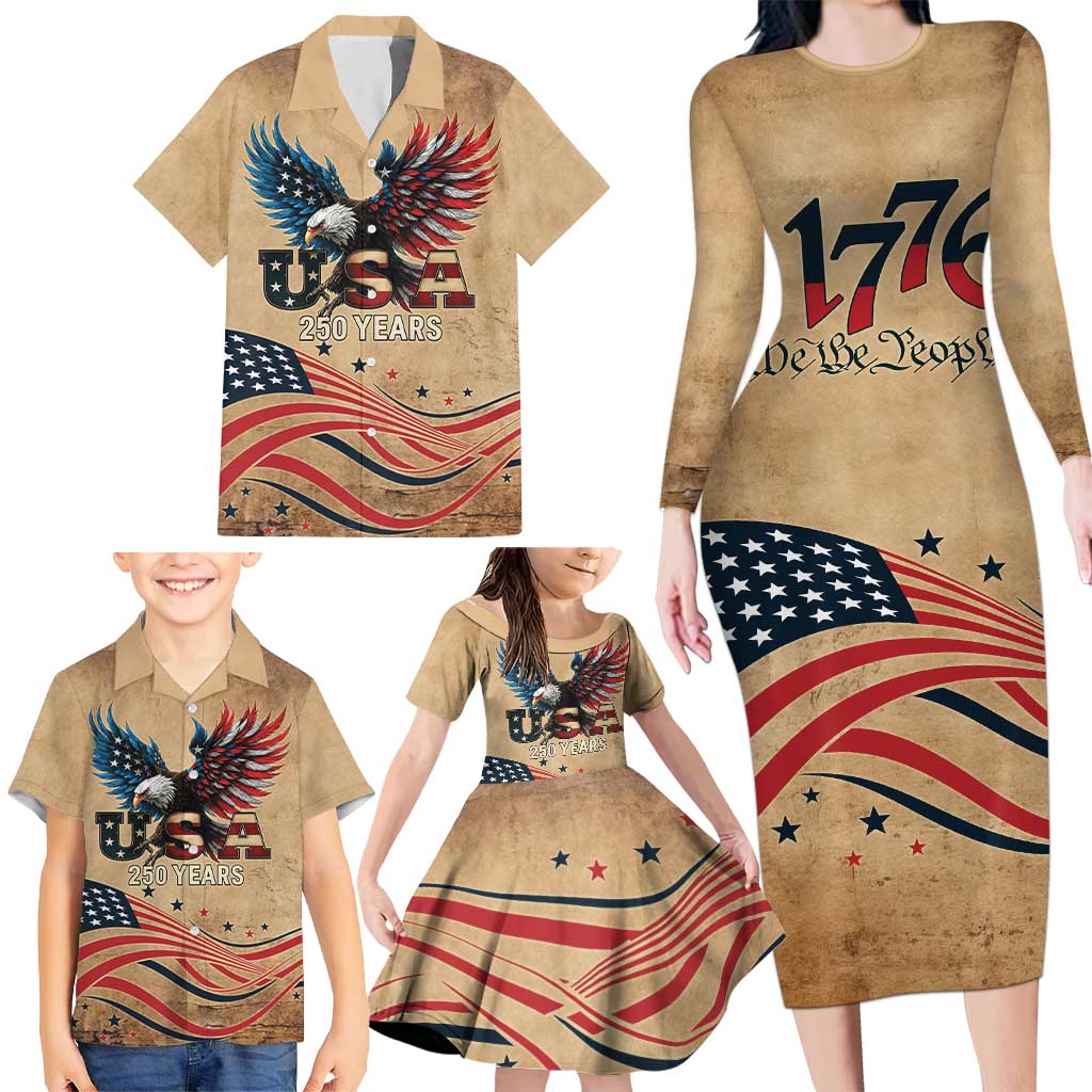 America 250th Anniversary Family Matching Long Sleeve Bodycon Dress and Hawaiian Shirt Eagle Us Flag July 4Th - Wonder Print Shop