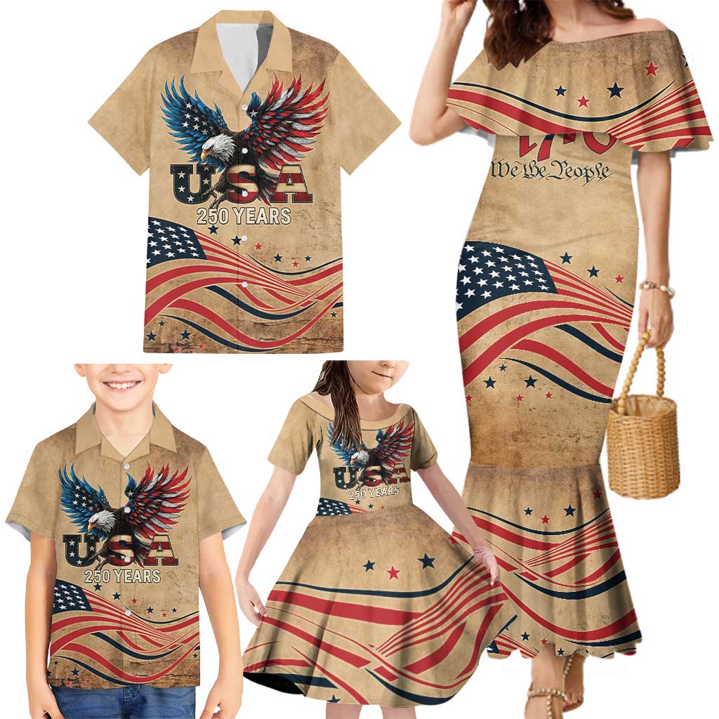 America 250th Anniversary Family Matching Mermaid Dress and Hawaiian Shirt Eagle Us Flag July 4Th - Wonder Print Shop