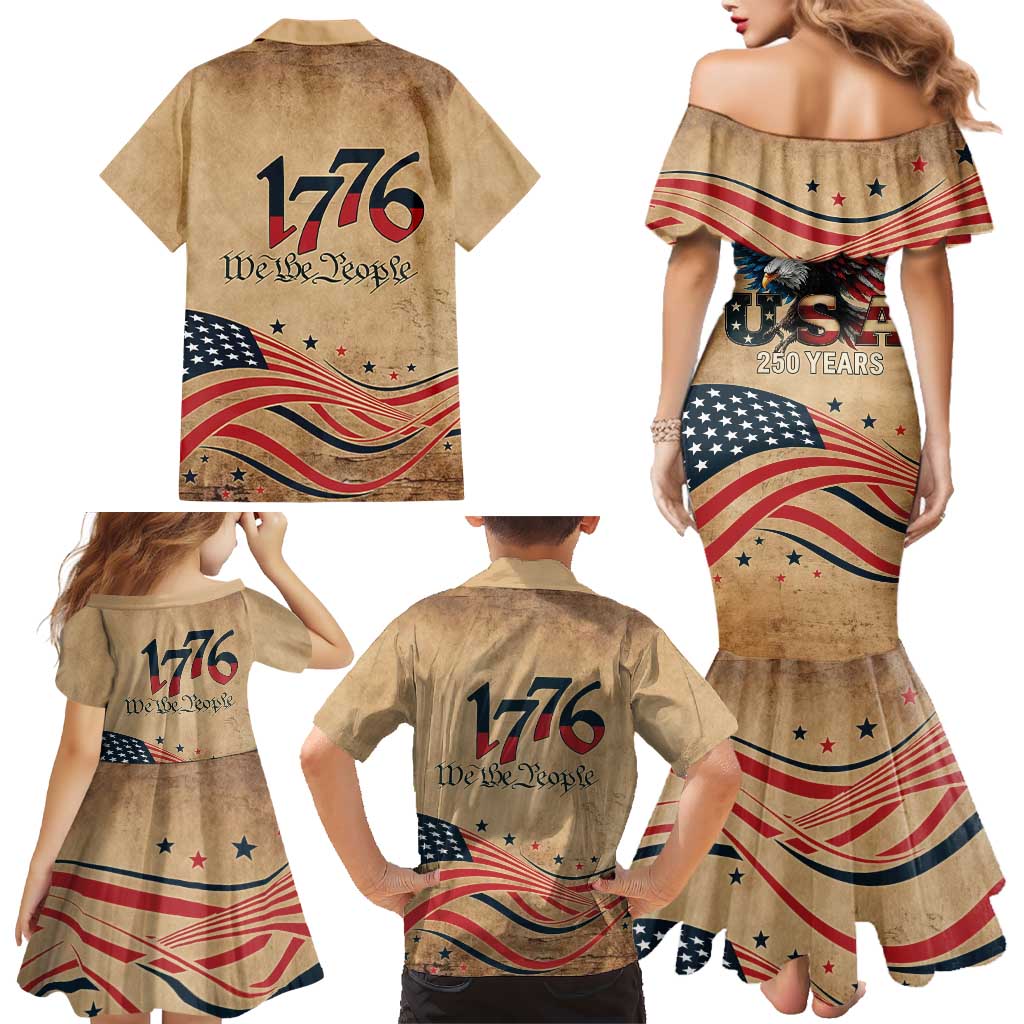 America 250th Anniversary Family Matching Mermaid Dress and Hawaiian Shirt Eagle Us Flag July 4Th - Wonder Print Shop