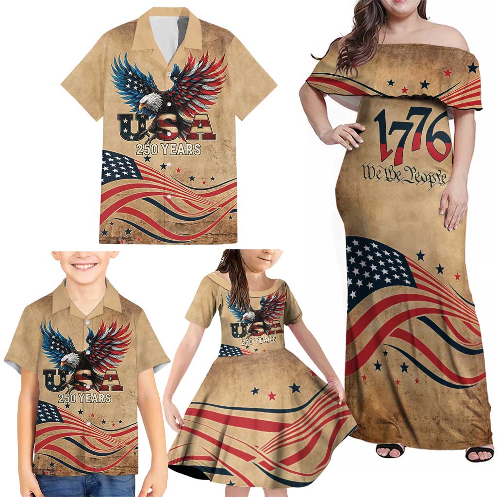 America 250th Anniversary Family Matching Off Shoulder Maxi Dress and Hawaiian Shirt Eagle Us Flag July 4Th - Wonder Print Shop