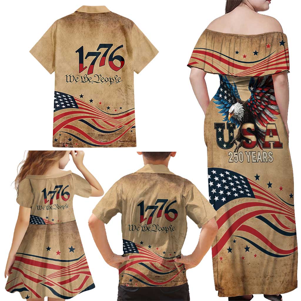 America 250th Anniversary Family Matching Off Shoulder Maxi Dress and Hawaiian Shirt Eagle Us Flag July 4Th - Wonder Print Shop