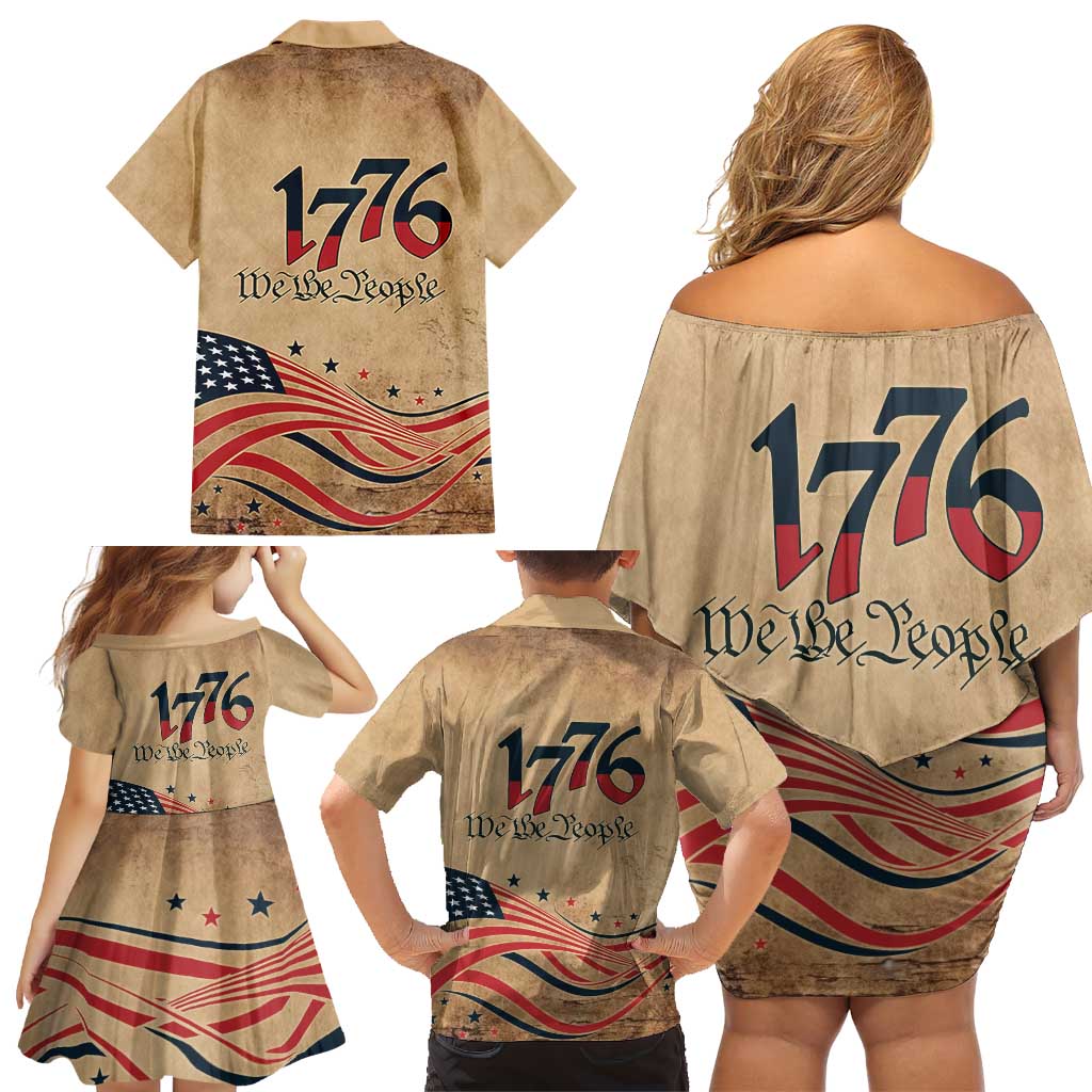 America 250th Anniversary Family Matching Off Shoulder Short Dress and Hawaiian Shirt Eagle Us Flag July 4Th - Wonder Print Shop