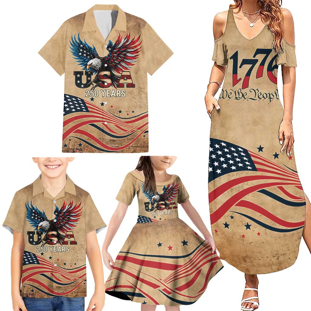 America 250th Anniversary Family Matching Summer Maxi Dress and Hawaiian Shirt Eagle Us Flag July 4Th - Wonder Print Shop