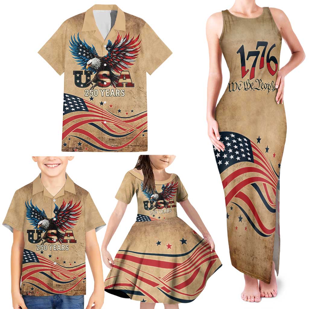 America 250th Anniversary Family Matching Tank Maxi Dress and Hawaiian Shirt Eagle Us Flag July 4Th - Wonder Print Shop