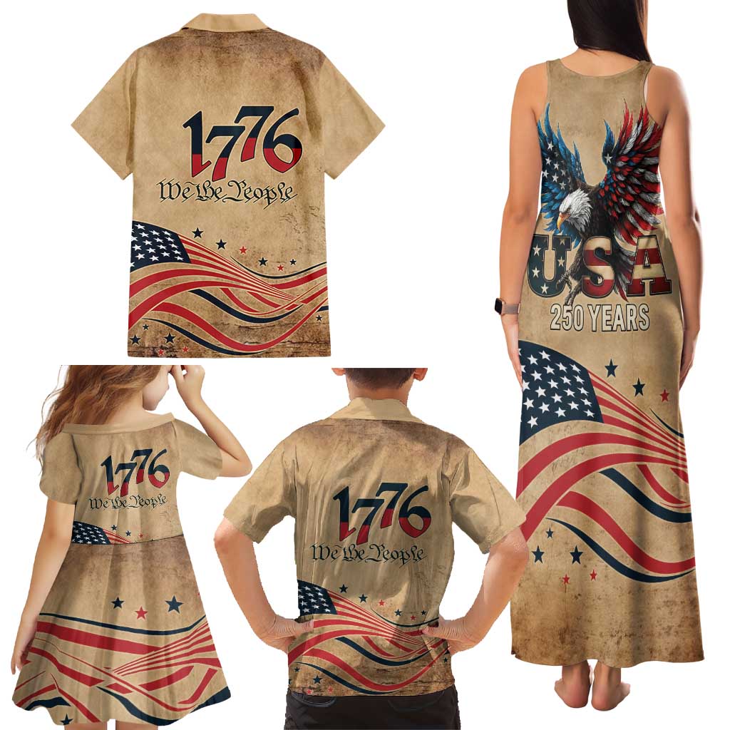 America 250th Anniversary Family Matching Tank Maxi Dress and Hawaiian Shirt Eagle Us Flag July 4Th - Wonder Print Shop