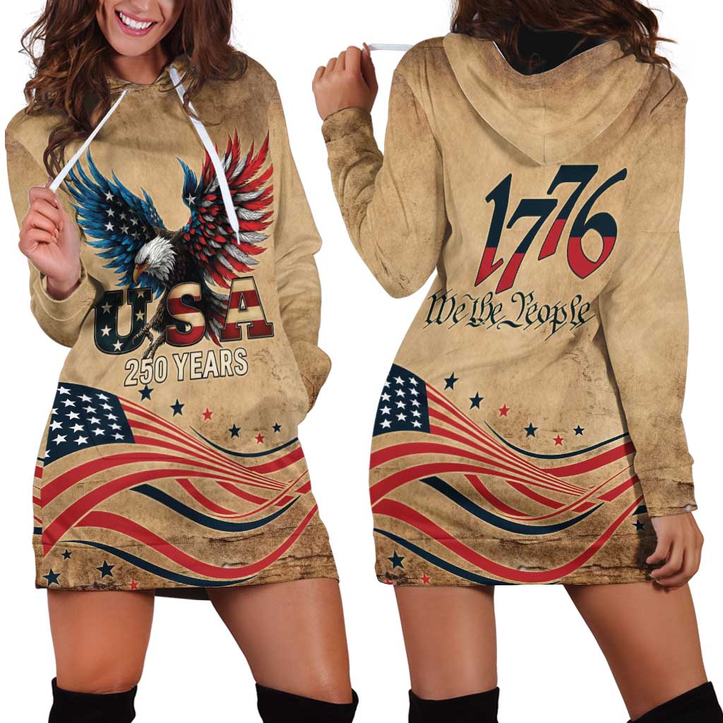 America 250th Anniversary Hoodie Dress Eagle Us Flag July 4Th - Wonder Print Shop