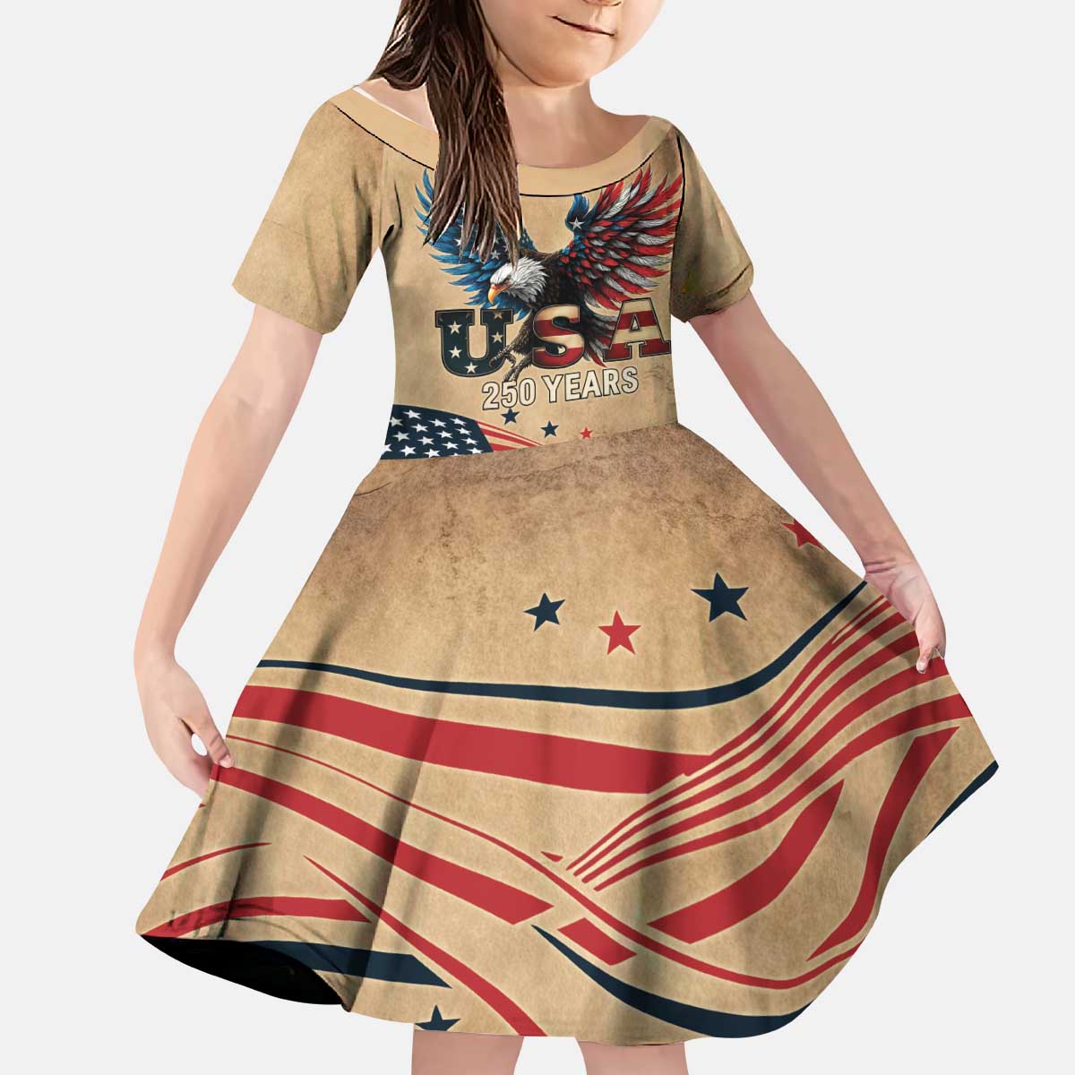 America 250th Anniversary Kid Short Sleeve Dress Eagle Us Flag July 4Th - Wonder Print Shop