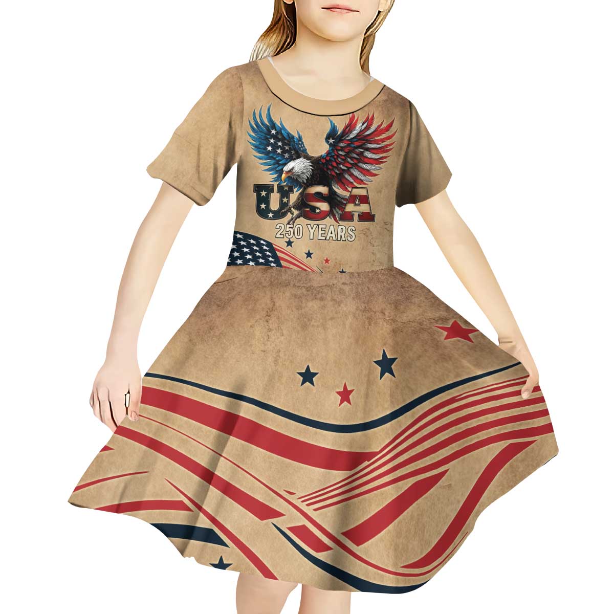 America 250th Anniversary Kid Short Sleeve Dress Eagle Us Flag July 4Th - Wonder Print Shop