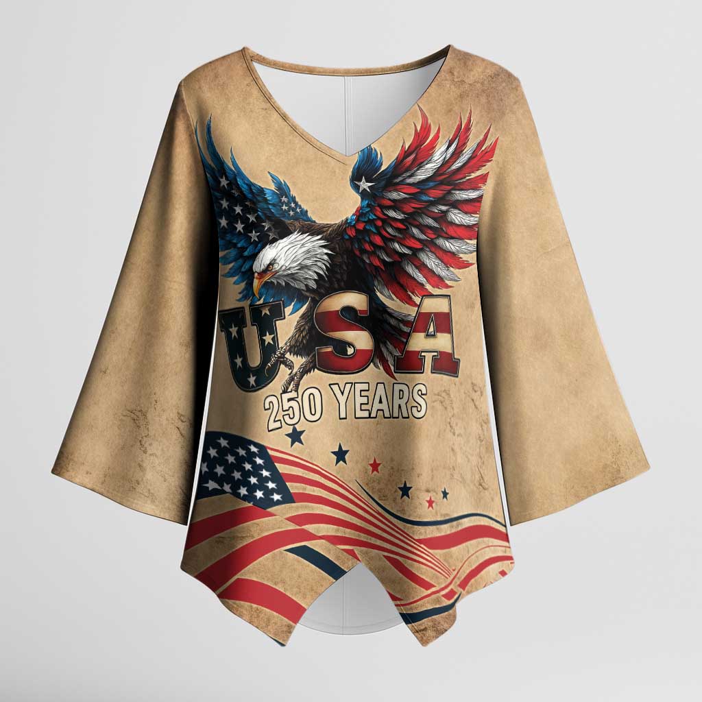 America 250th Anniversary Kimono Sleeve Blouse Eagle Us Flag July 4Th - Wonder Print Shop