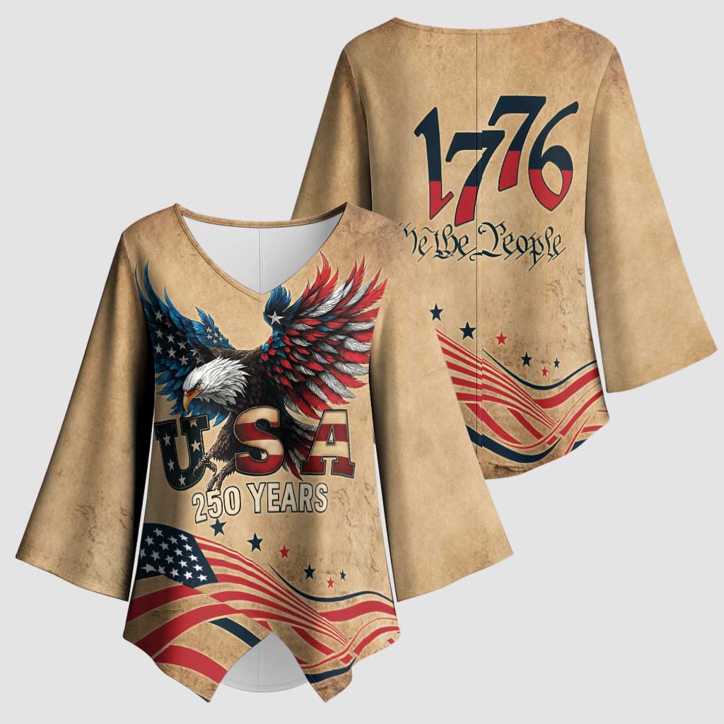 America 250th Anniversary Kimono Sleeve Blouse Eagle Us Flag July 4Th - Wonder Print Shop