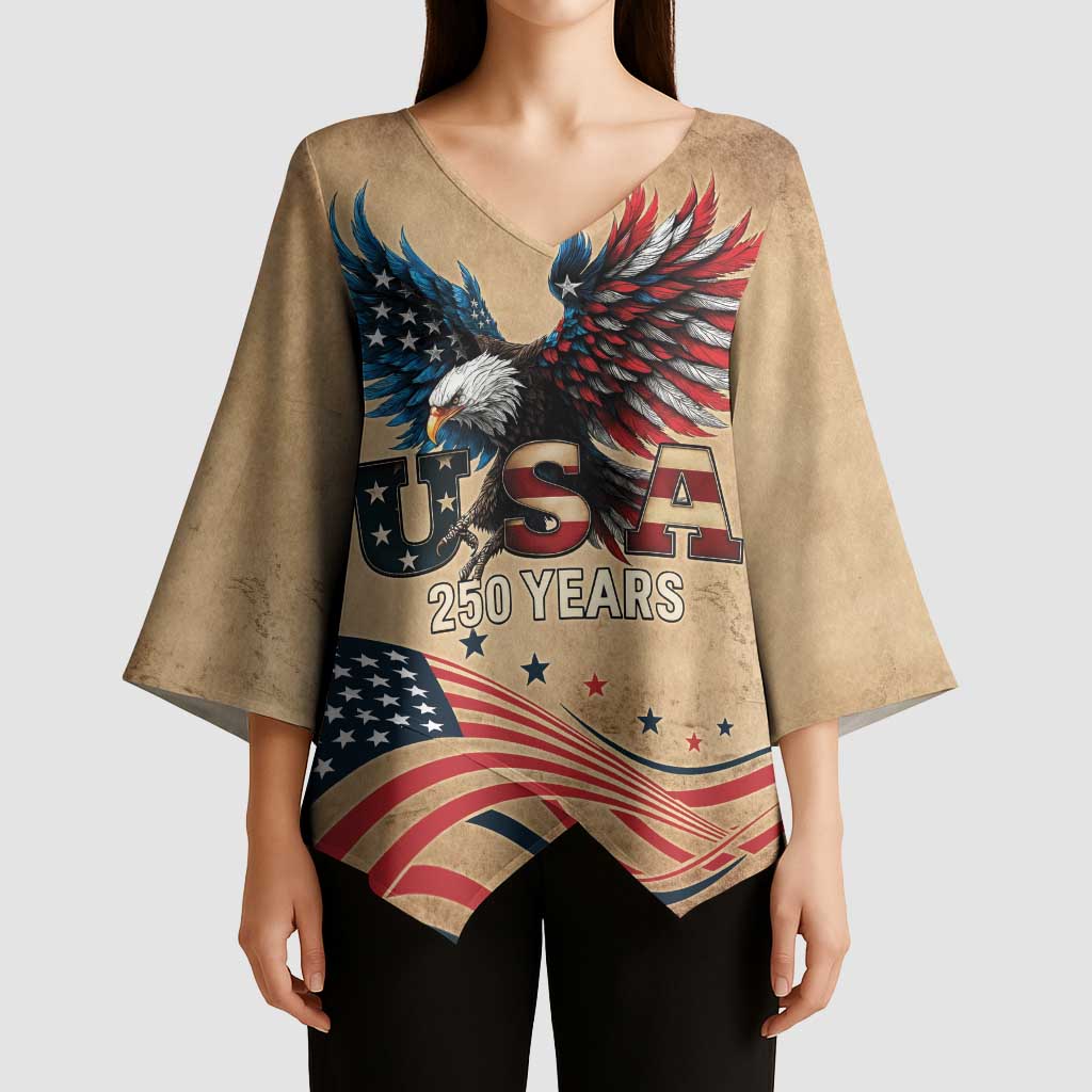 America 250th Anniversary Kimono Sleeve Blouse Eagle Us Flag July 4Th - Wonder Print Shop