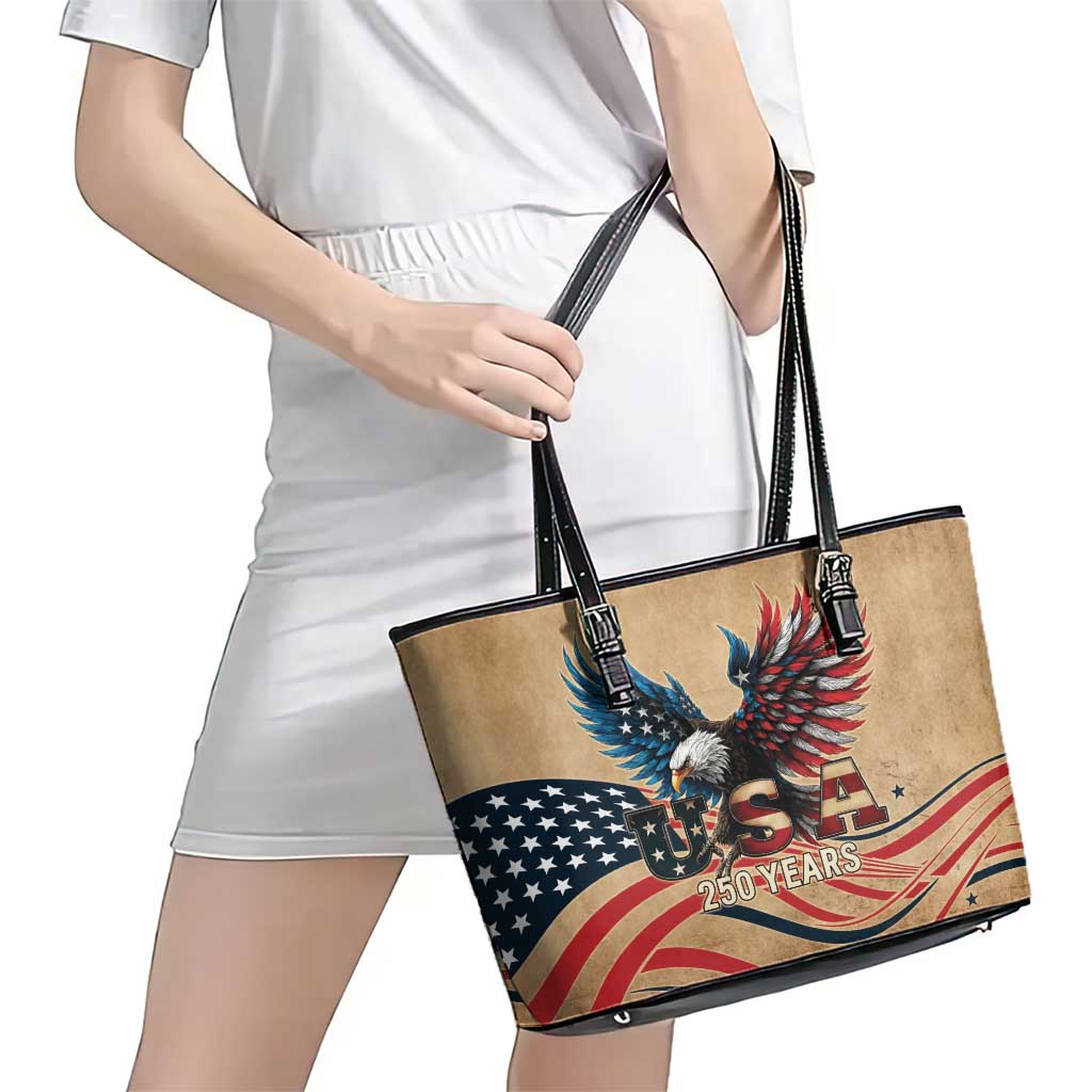 America 250th Anniversary Leather Tote Bag Eagle Us Flag July 4Th - Wonder Print Shop