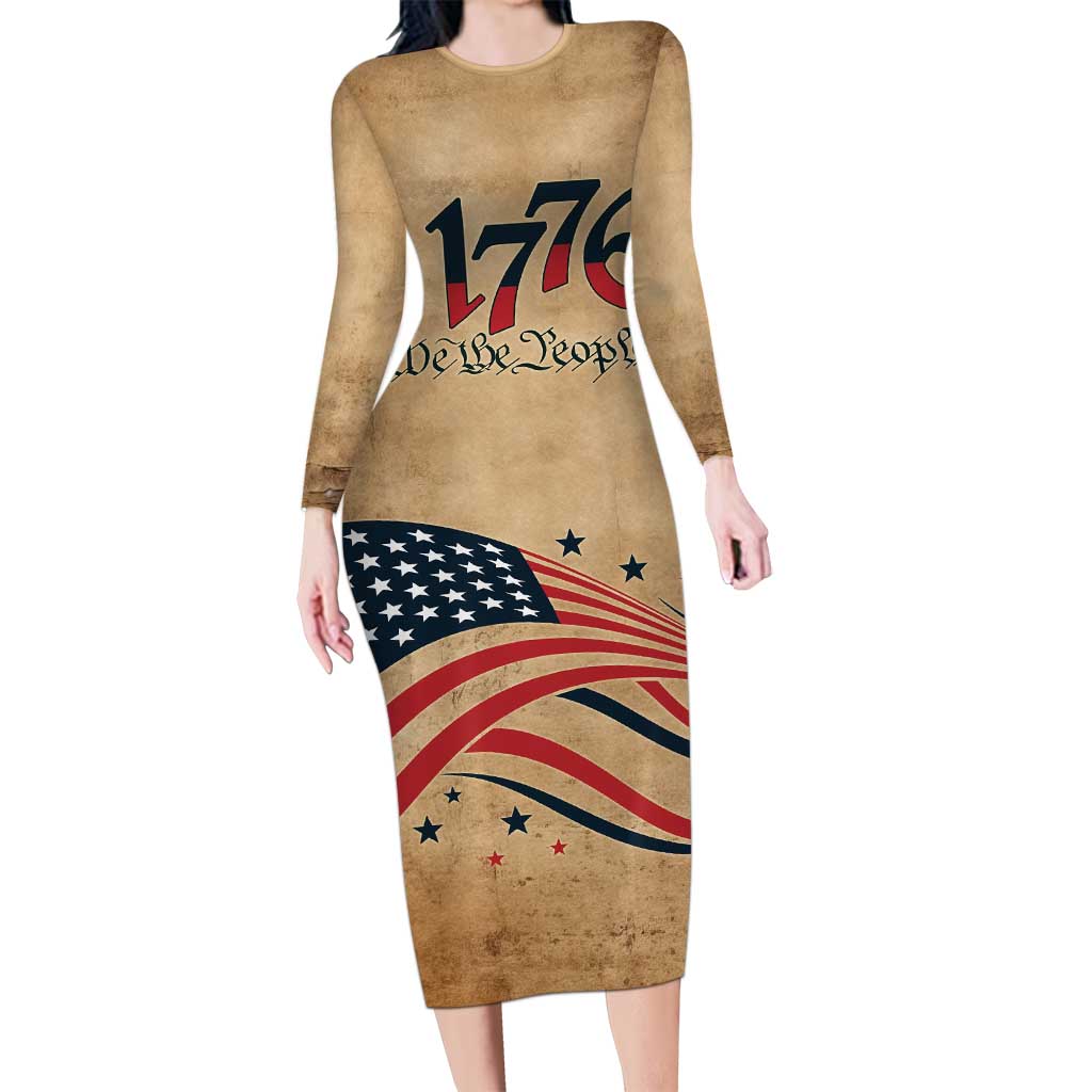 America 250th Anniversary Long Sleeve Bodycon Dress Eagle Us Flag July 4Th - Wonder Print Shop