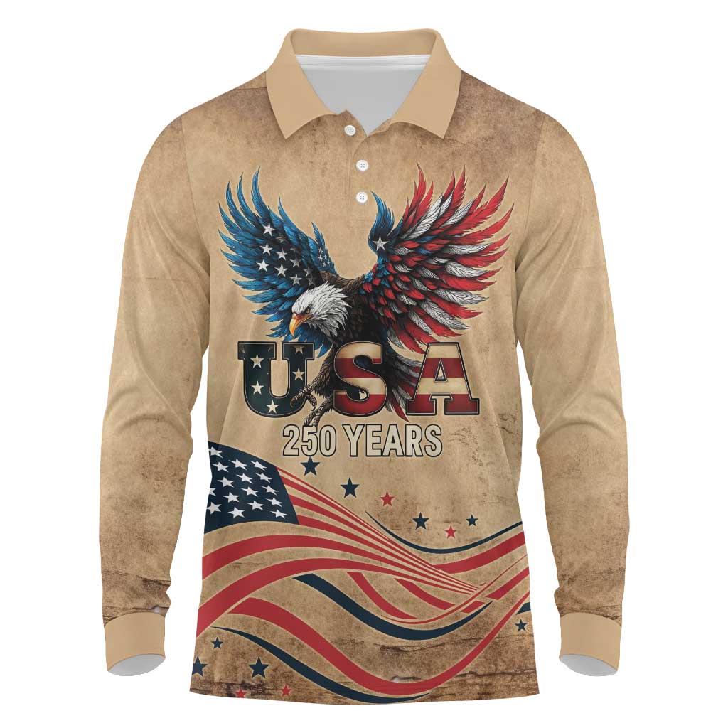 America 250th Anniversary Long Sleeve Polo Shirt Eagle Us Flag July 4Th - Wonder Print Shop