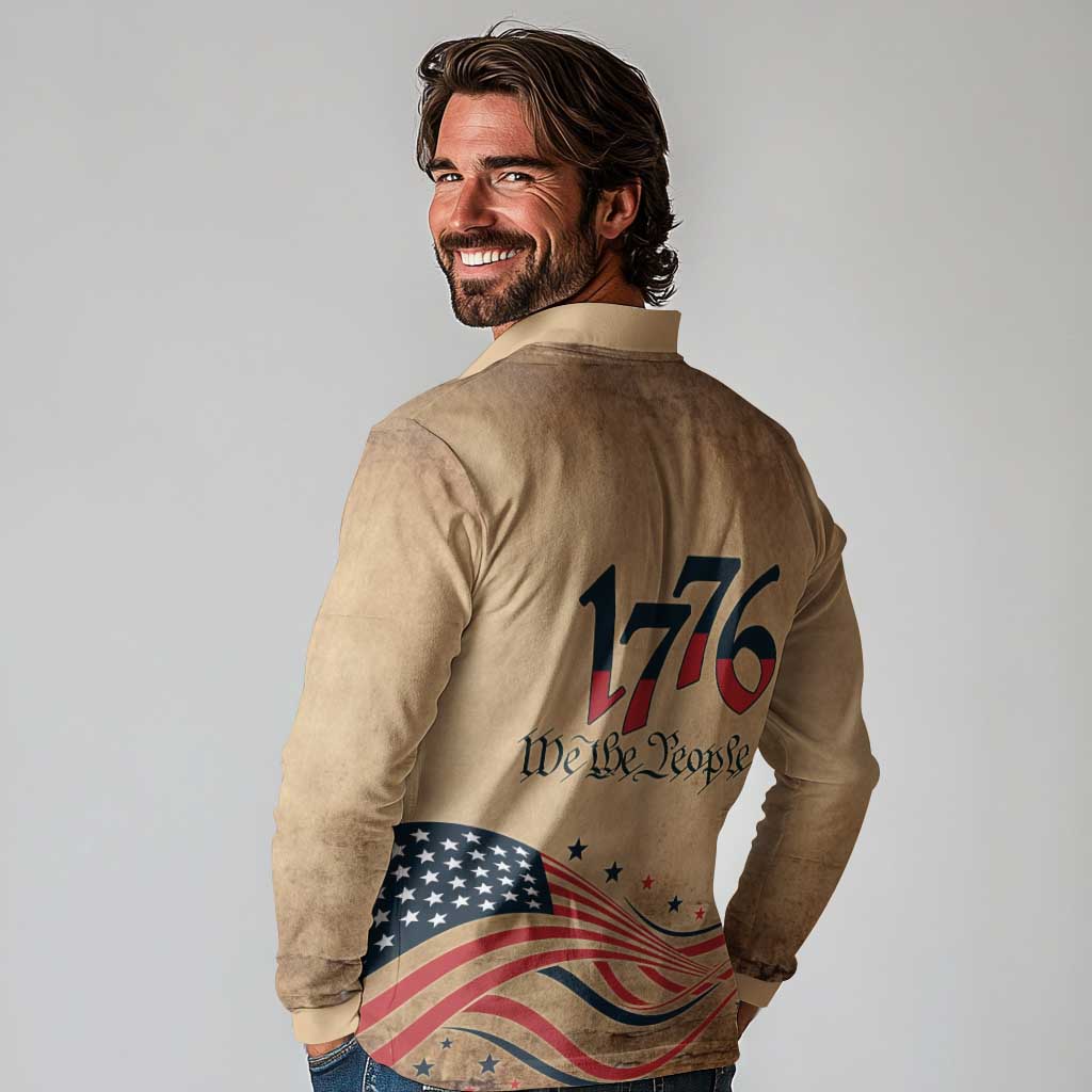 America 250th Anniversary Long Sleeve Polo Shirt Eagle Us Flag July 4Th - Wonder Print Shop