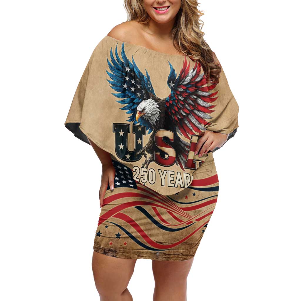 America 250th Anniversary Off Shoulder Short Dress Eagle Us Flag July 4Th - Wonder Print Shop